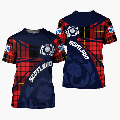 Printivon Thistle Flowers and Scottish Tartan MacQueen Family Custom Tee Shirt