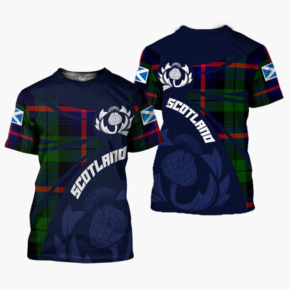 Printivon Thistle Flowers and Scottish Tartan Urquhart Family Custom Tee Shirt