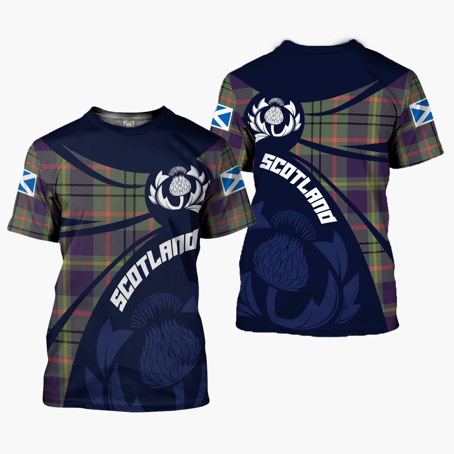 Printivon Thistle Flowers and Scottish Tartan Taylor Family Custom Tee Shirt