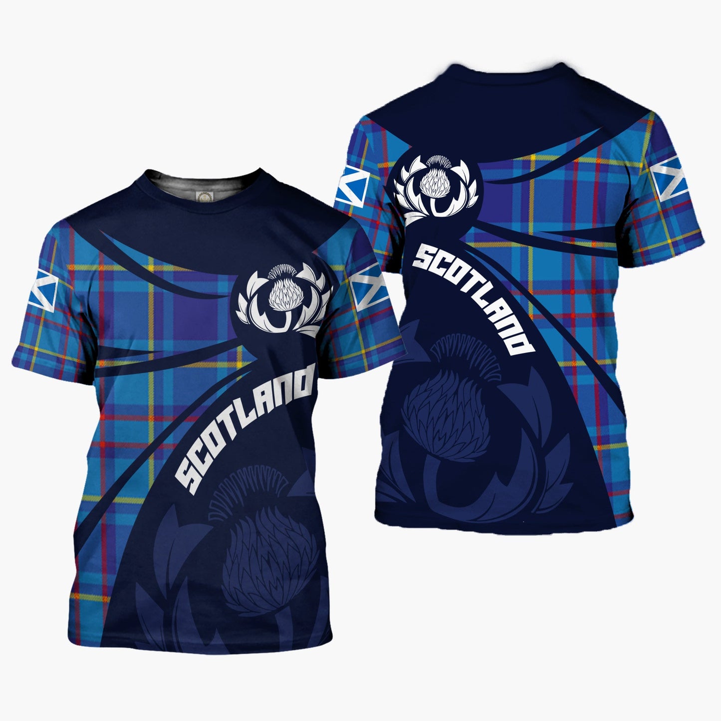 Printivon Thistle Flowers and Scottish Tartan Mercer Family Custom Tee Shirt