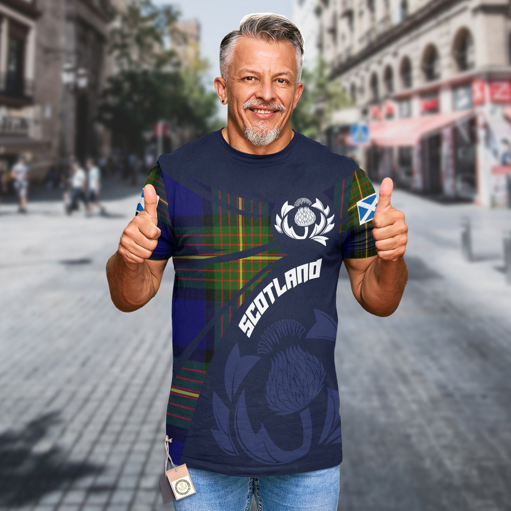 Printivon Thistle Flowers and Scottish Tartan Muir Family Custom Tee Shirt
