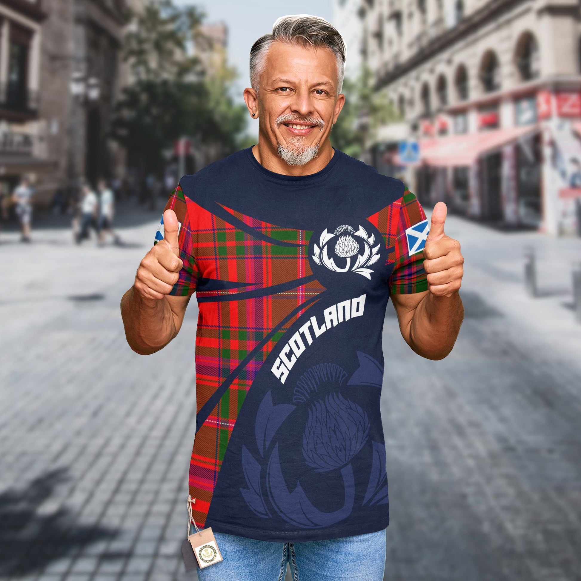 Printivon Thistle Flowers and Scottish Tartan MacDougall Family Custom Tee Shirt