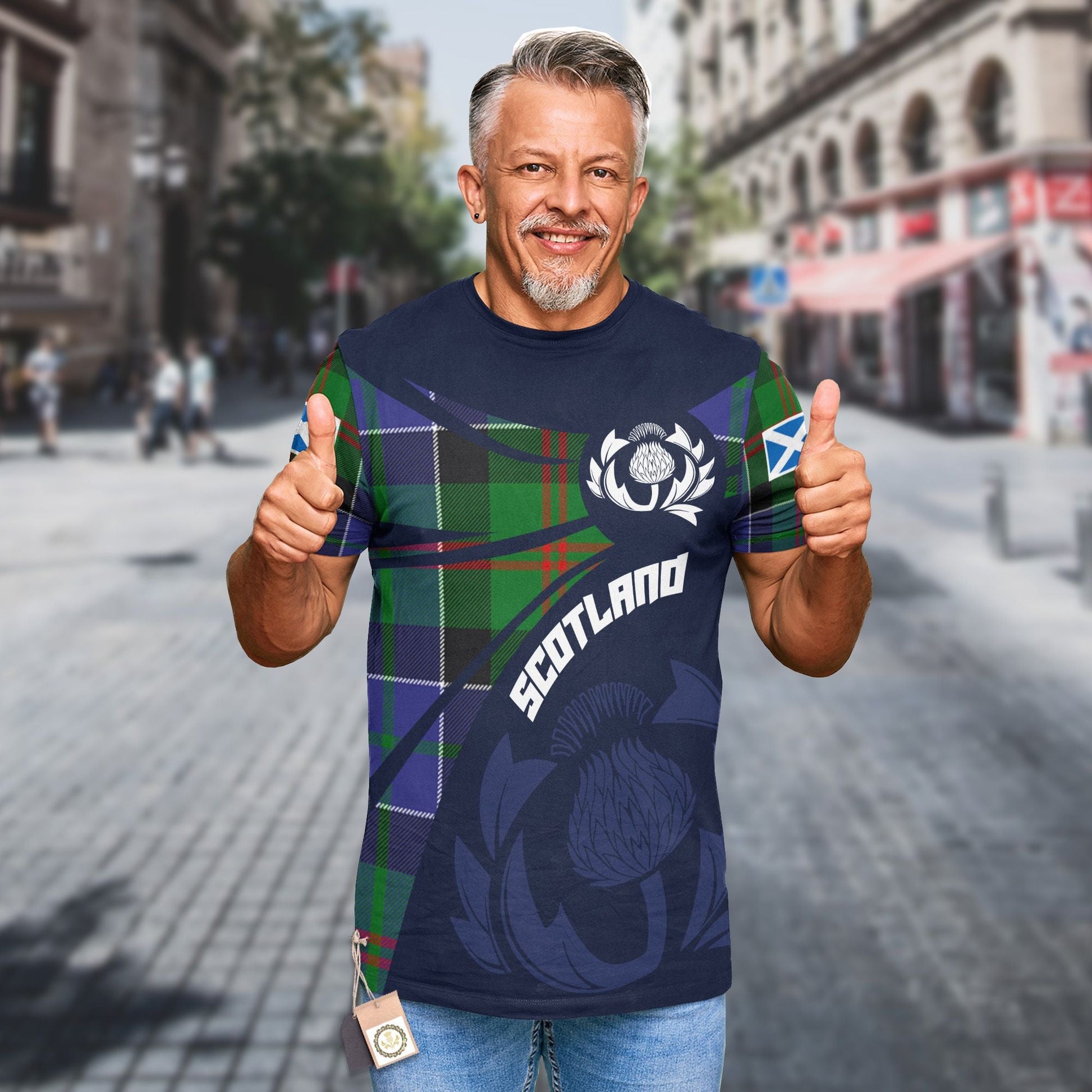 Printivon Thistle Flowers and Scottish Tartan Paterson Family Custom Tee Shirt