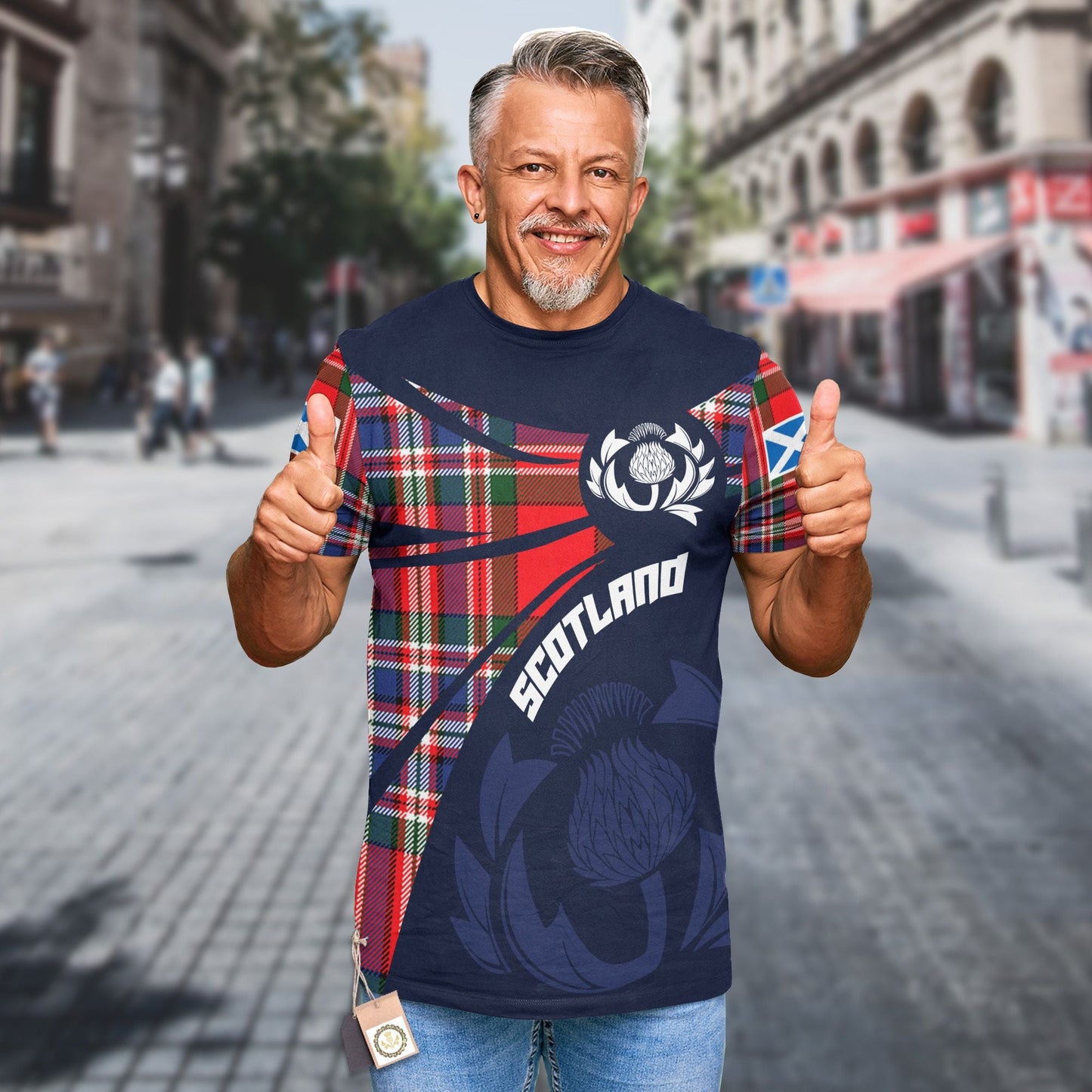 Printivon Thistle Flowers and Scottish Tartan MacFarlane Family Custom Tee Shirt