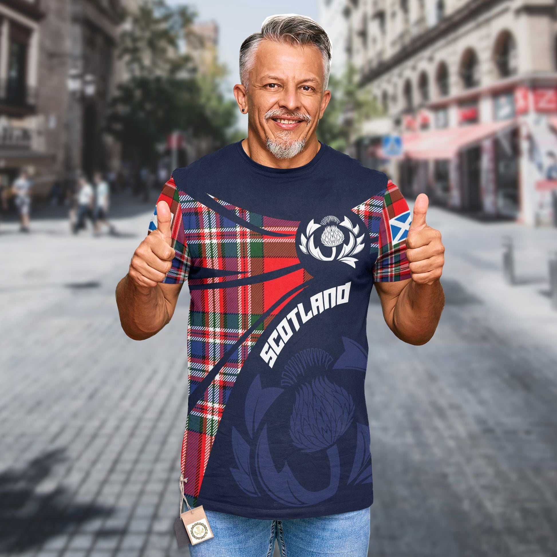 Printivon Thistle Flowers and Scottish Tartan MacFarlane Family Custom Tee Shirt