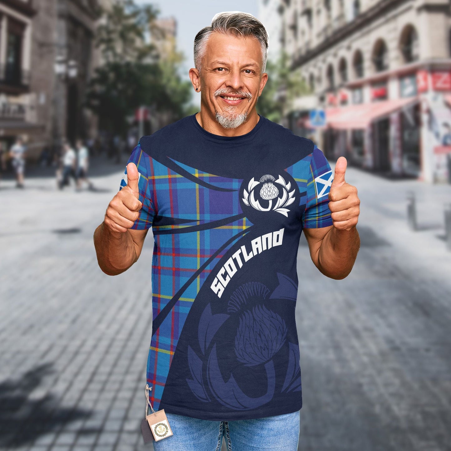 Printivon Thistle Flowers and Scottish Tartan Mercer Family Custom Tee Shirt