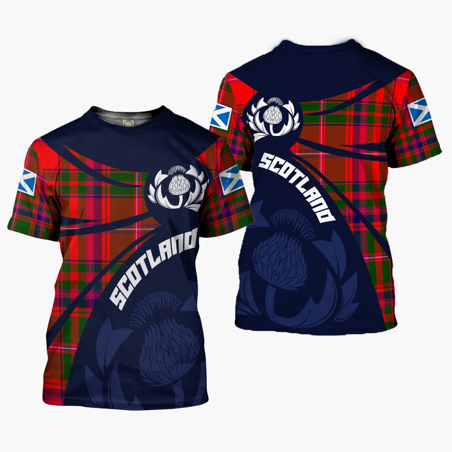 Printivon Thistle Flowers and Scottish Tartan MacDougall Family Custom Tee Shirt