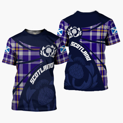 Printivon Thistle Flowers and Scottish Tartan Ochterlony Family Custom Tee Shirt