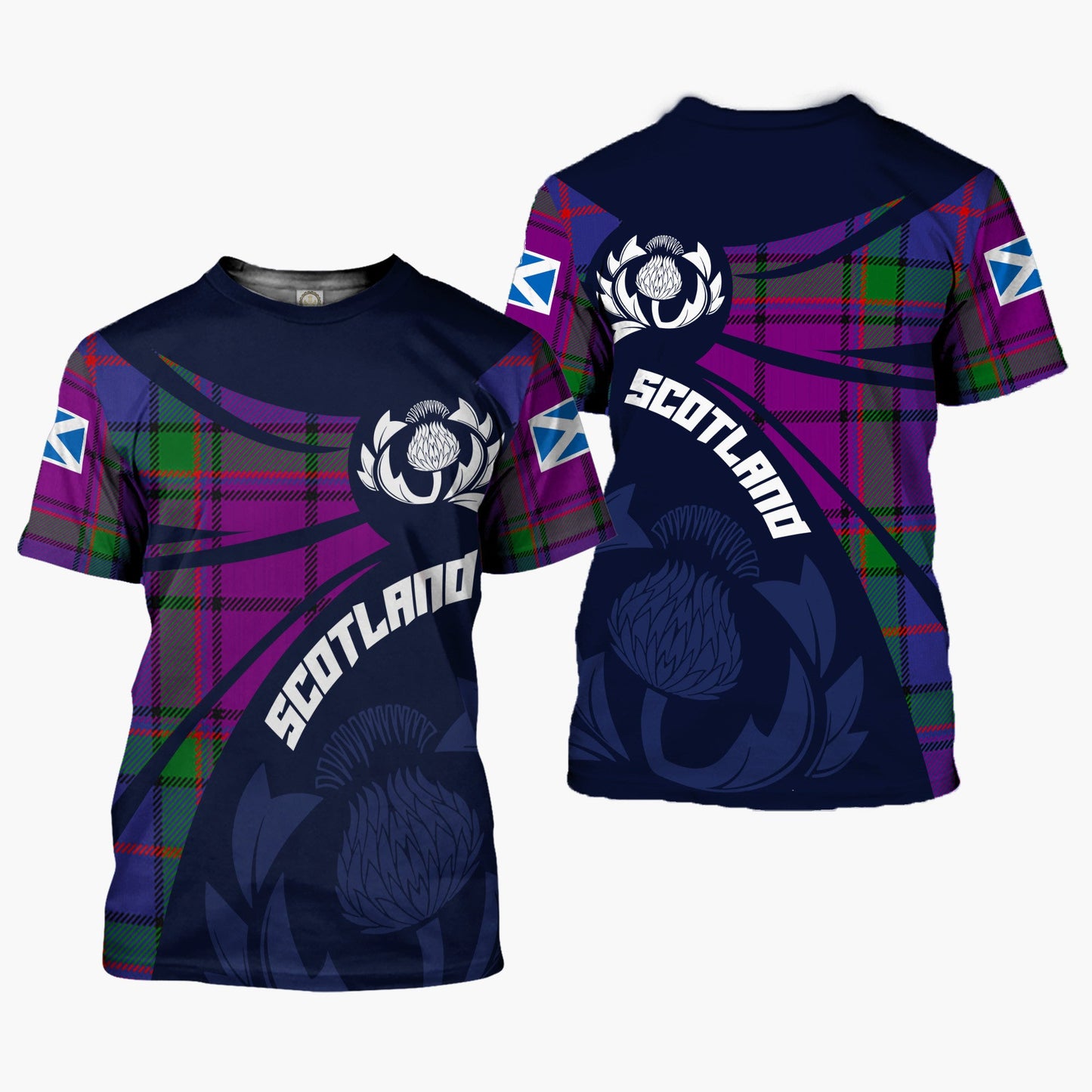 Printivon Thistle Flowers and Scottish Tartan Wardlaw Family Custom Tee Shirt