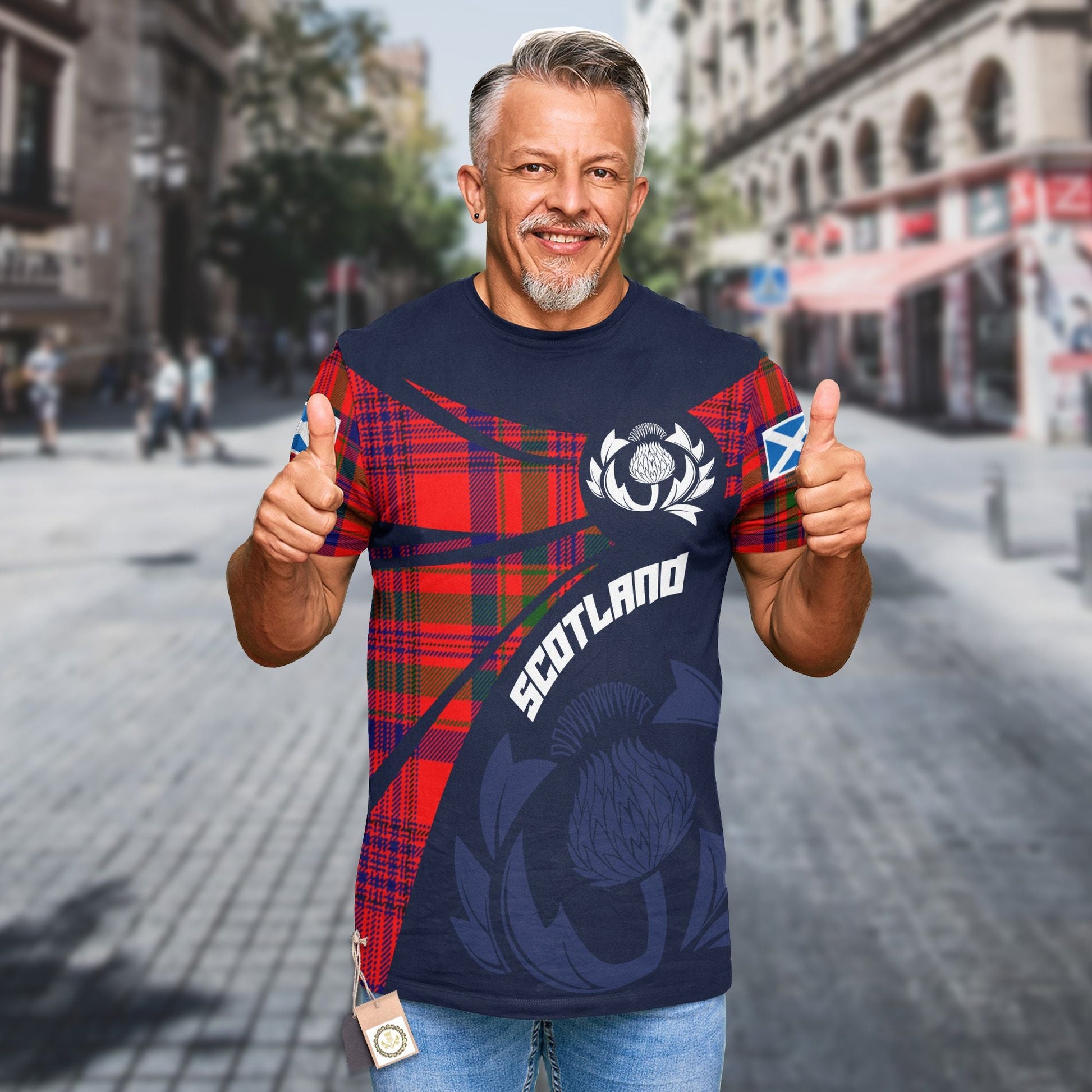 Printivon Thistle Flowers and Scottish Tartan Murray of Dysart Family Custom Tee Shirt