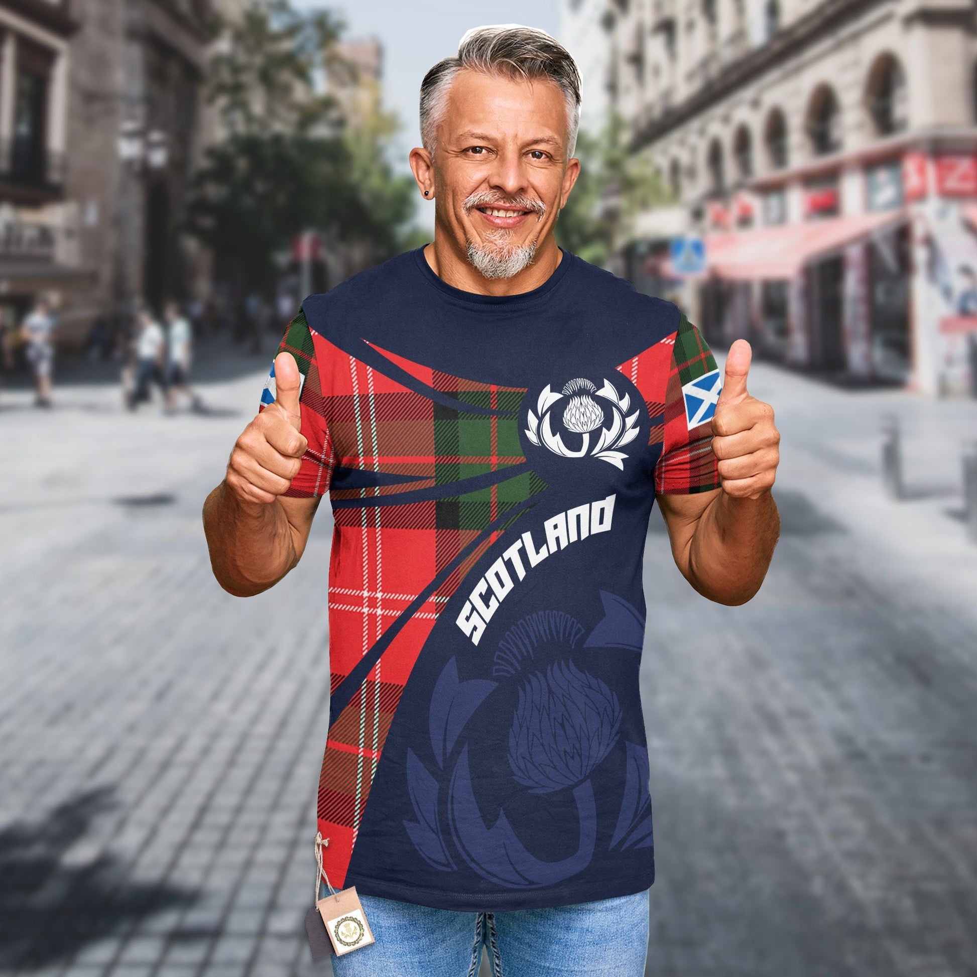 Printivon Thistle Flowers and Scottish Tartan Nesbitt Family Custom Tee Shirt