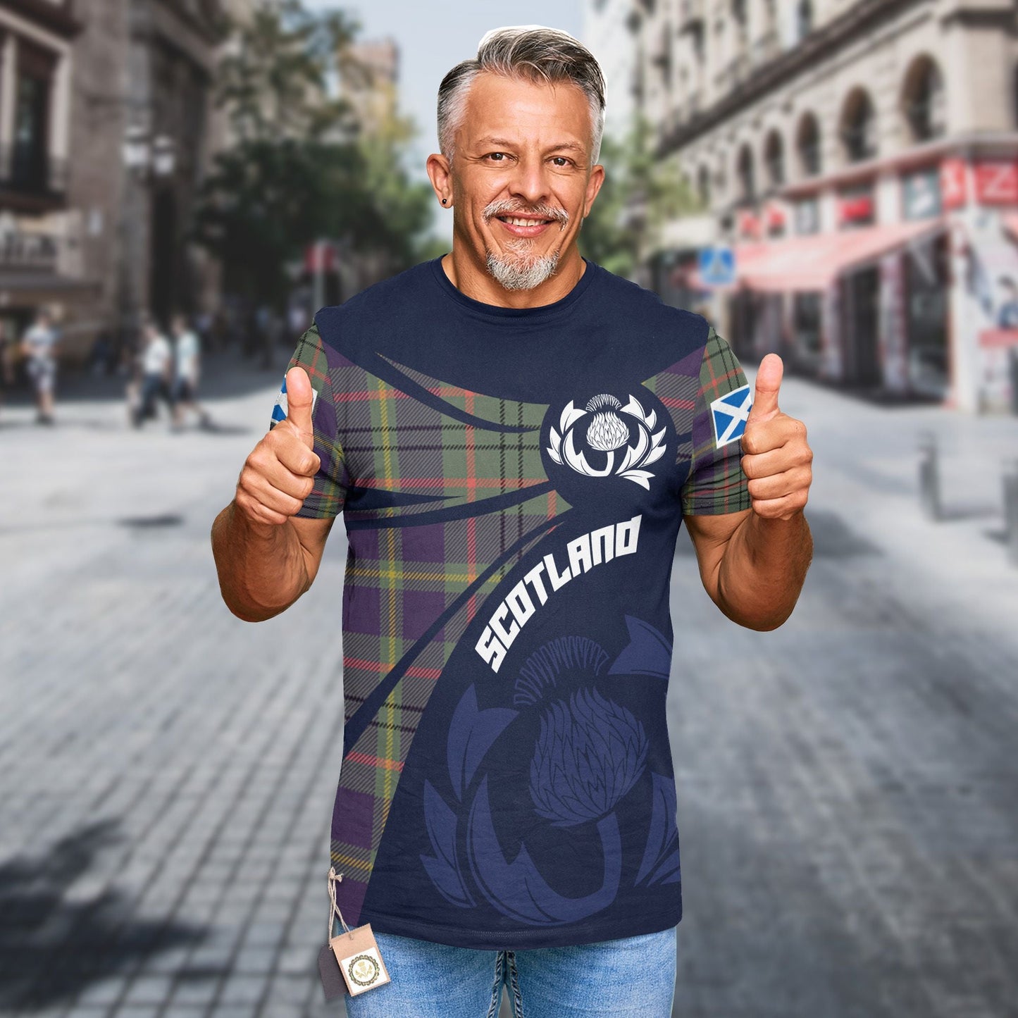 Printivon Thistle Flowers and Scottish Tartan Taylor Family Custom Tee Shirt