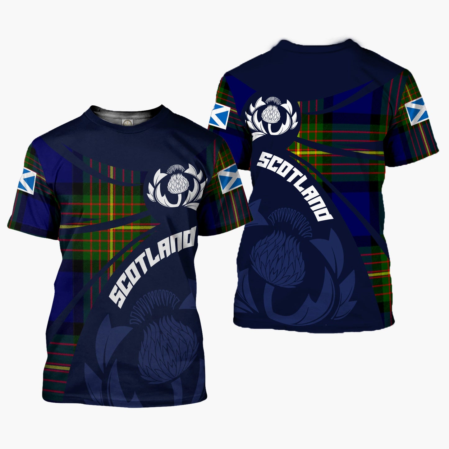 Printivon Thistle Flowers and Scottish Tartan Muir Family Custom Tee Shirt