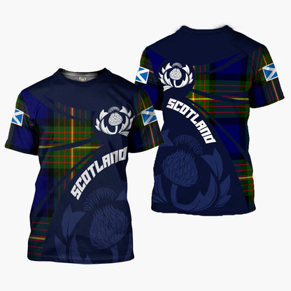 Printivon Thistle Flowers and Scottish Tartan Muir Family Custom Tee Shirt