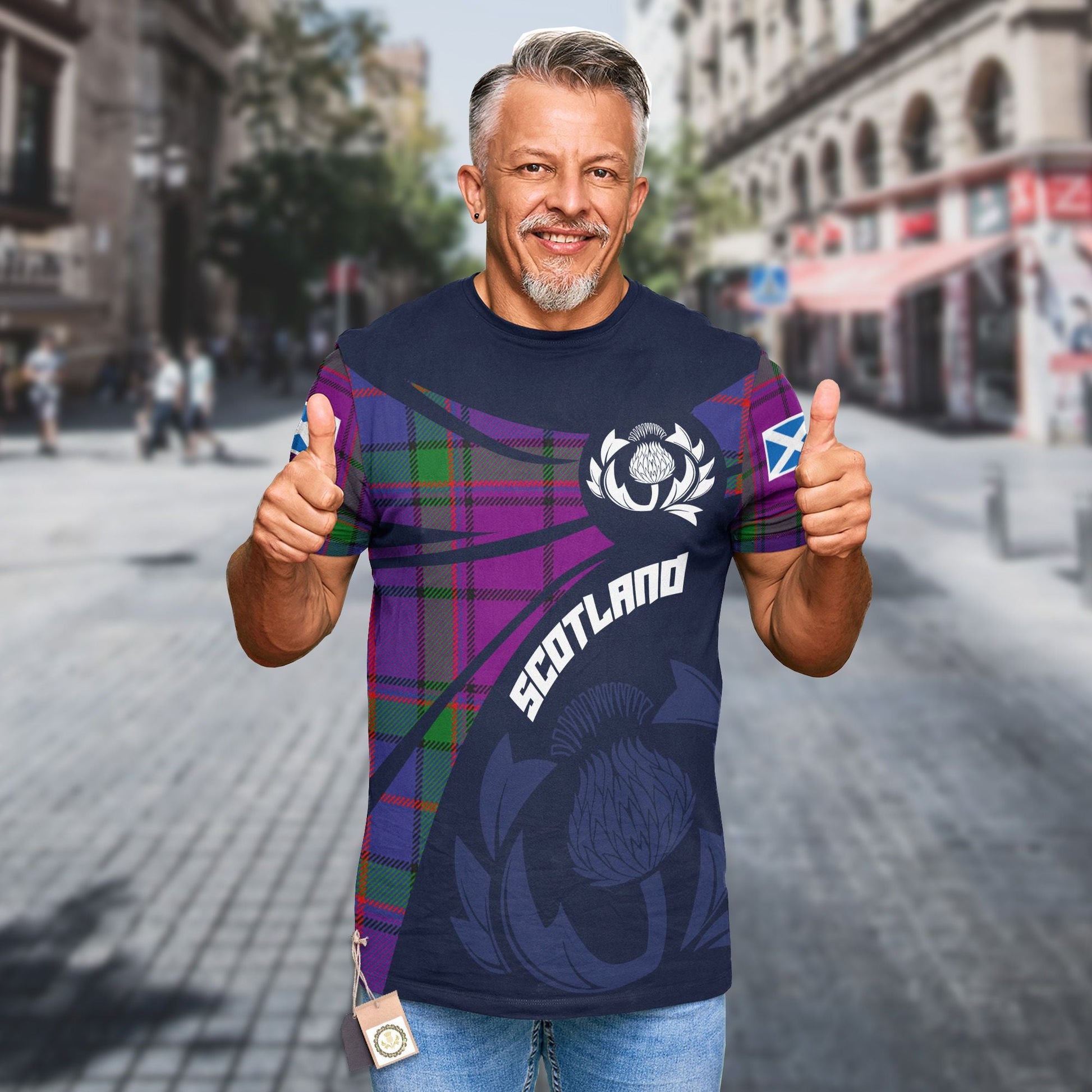Printivon Thistle Flowers and Scottish Tartan Wardlaw Family Custom Tee Shirt