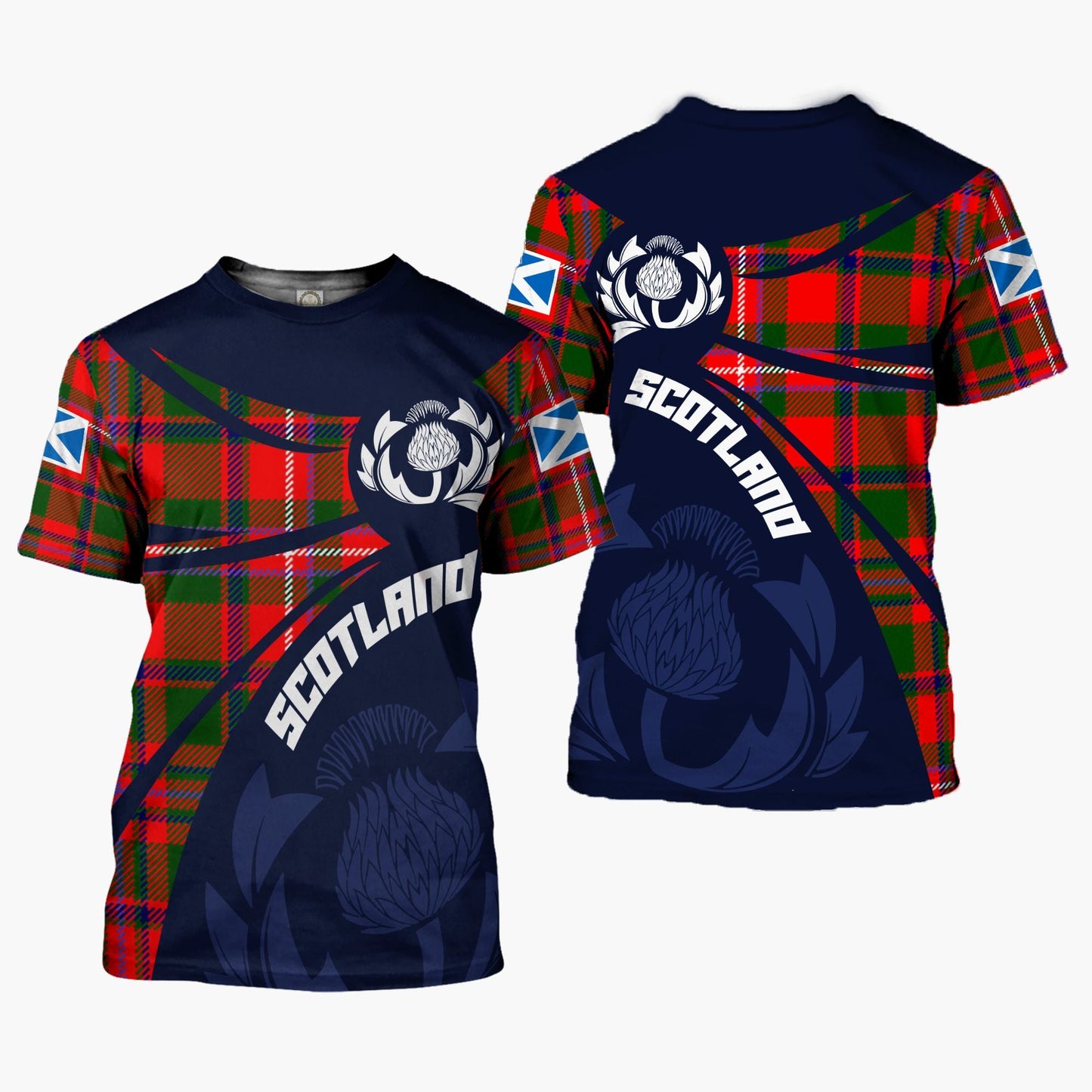 Printivon Thistle Flowers and Scottish Tartan MacKinnon Family Custom Tee Shirt