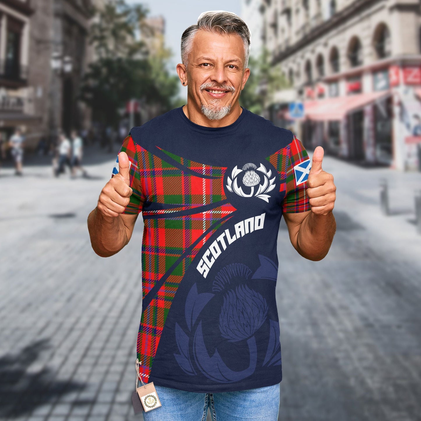 Printivon Thistle Flowers and Scottish Tartan MacKinnon Family Custom Tee Shirt