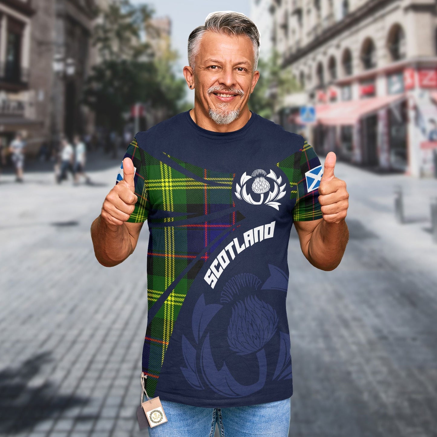 Printivon Thistle Flowers and Scottish Tartan Watson Family Custom Tee Shirt
