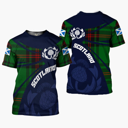 Printivon Thistle Flowers and Scottish Tartan Orrock Family Custom Tee Shirt