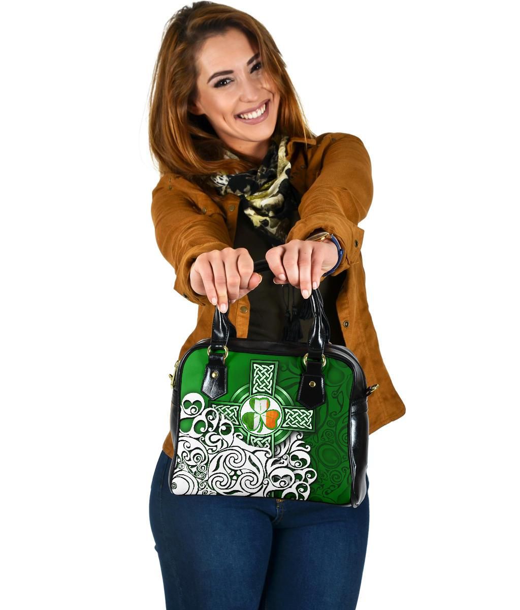 Ireland Celtic Shoulder Handbag Irish Shamrock Flag With Celtic Cross