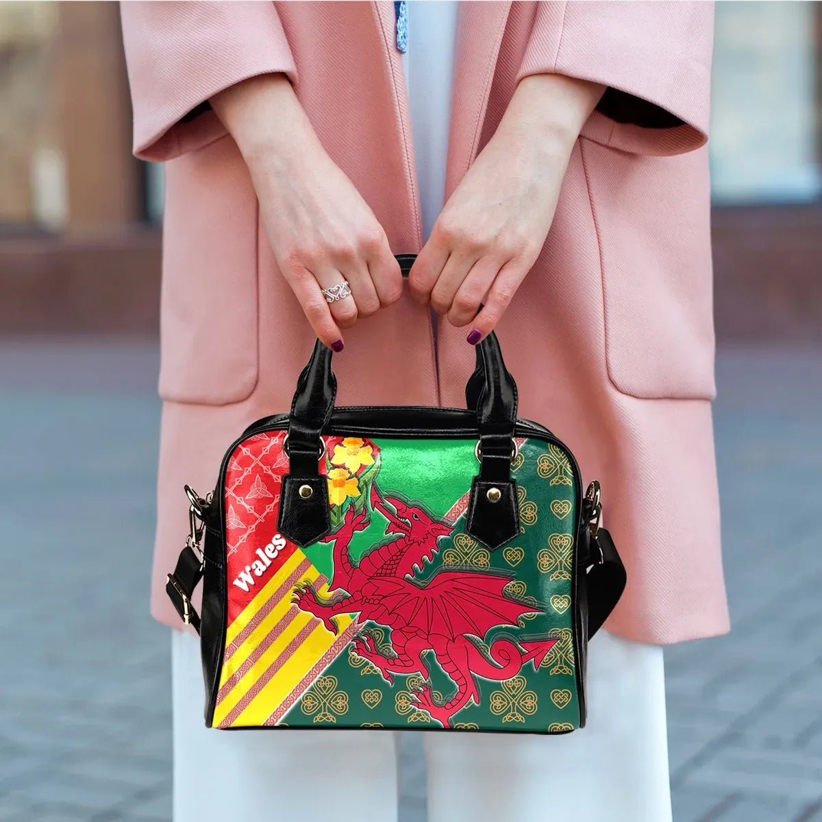 Celtic Wales Shoulder Handbag Cymru Dragon And Daffodils