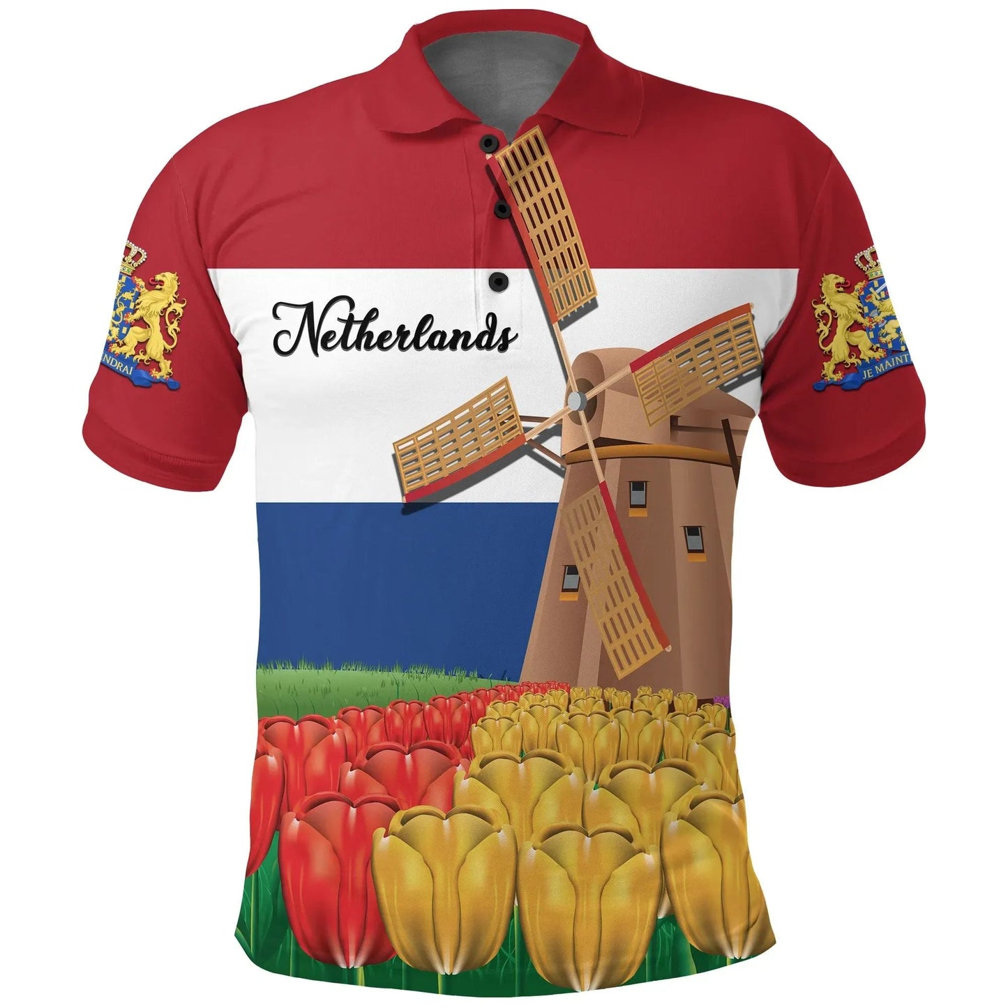 Netherlands Windmill and Tulips Polo Shirt