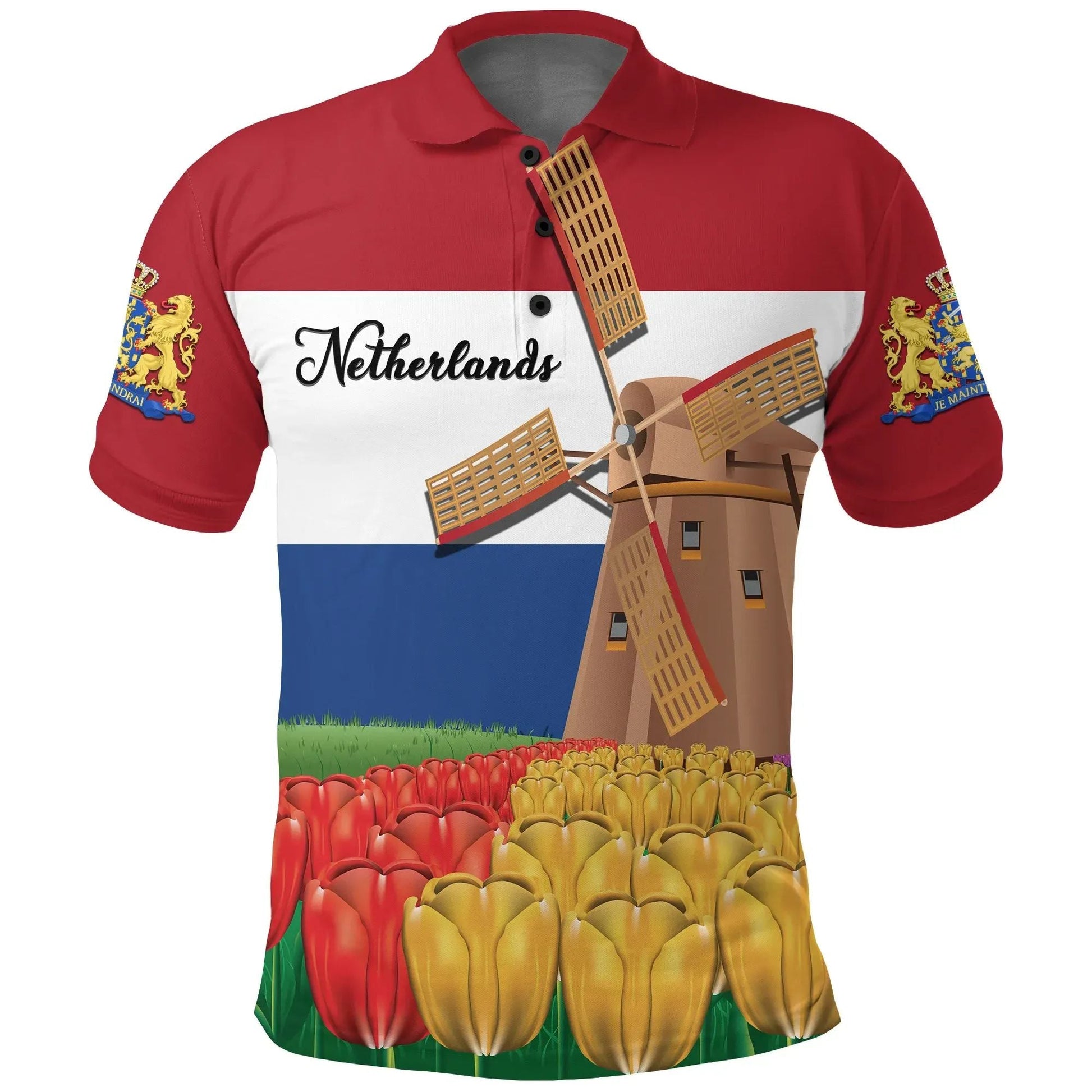 Netherlands Windmill and Tulips Polo Shirt