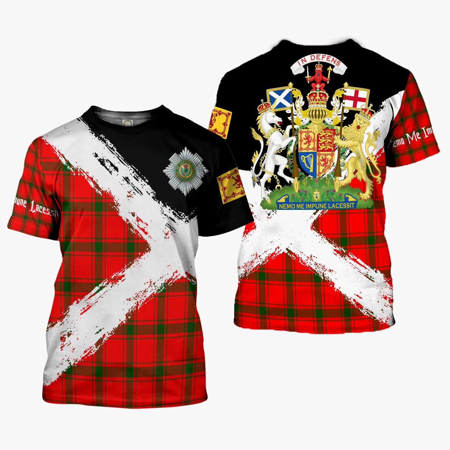 Printivon Darroch (Gourock) Clan T Shirt Scotland Coat Of Arms Tartan Pattern