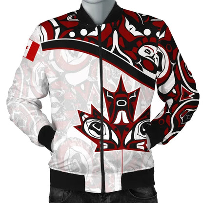Canada Day Men's Bomber Jacket - Haida Maple Leaf Style Tattoo White