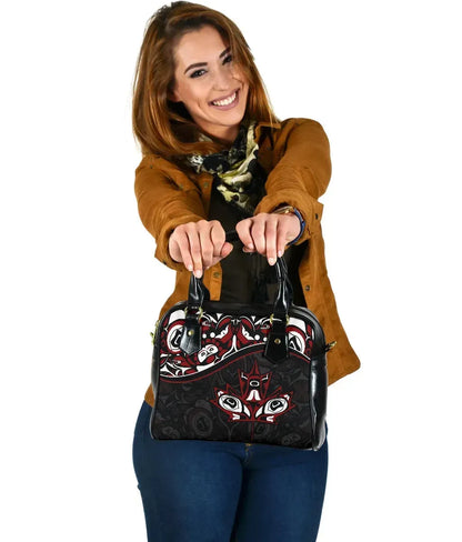 Canada Day Shoulder Handbag Haida Maple Leaf Style Tattoo Black