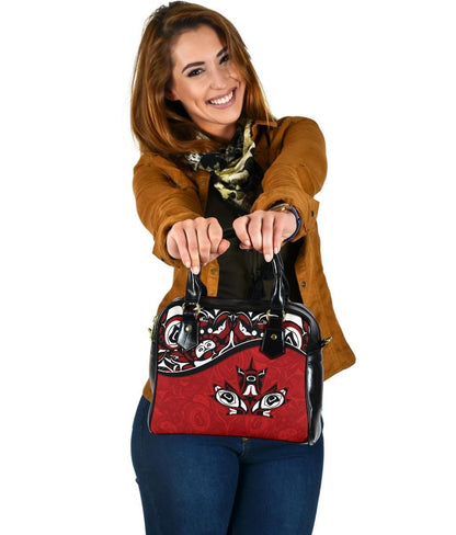 Canada Day Shoulder Handbag Haida Maple Leaf Style Tattoo Red