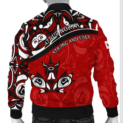 Canada Day Men's Bomber Jacket - Haida Maple Leaf Style Tattoo Red