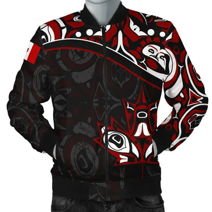 Canada Day Men's Bomber Jacket - Haida Maple Leaf Style Tattoo Black