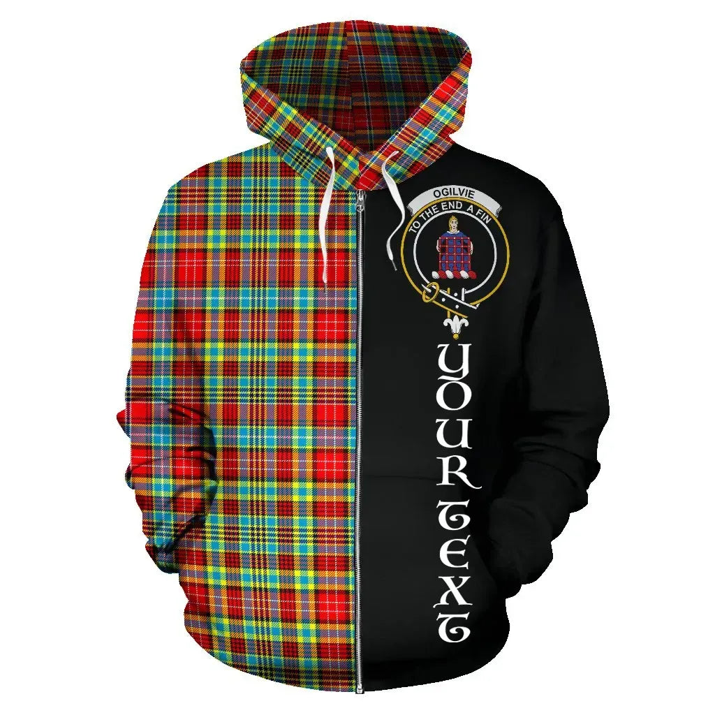 Printivon Custom Your Text Ogilvie Tartan Hoodie Half Of Me