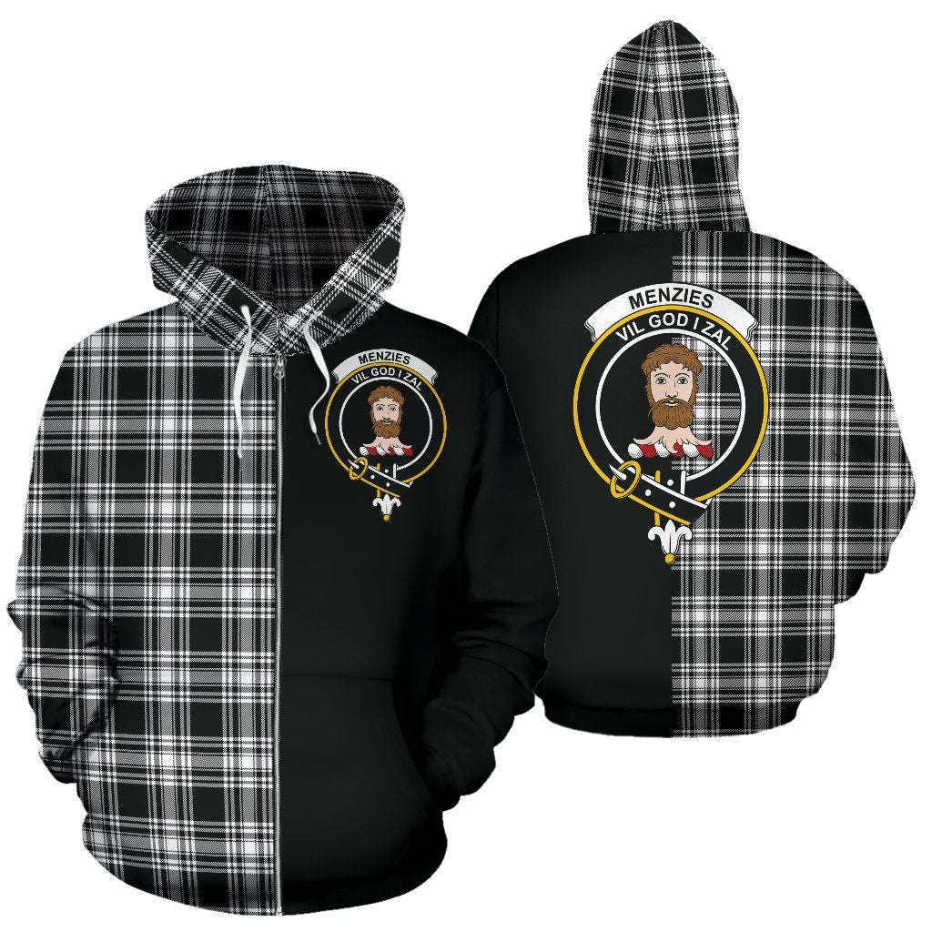 Printivon Custom Your Text Menzies Black & White Modern Tartan Hoodie Half Of Me