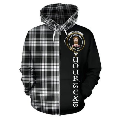 Printivon Custom Your Text Menzies Black & White Modern Tartan Hoodie Half Of Me