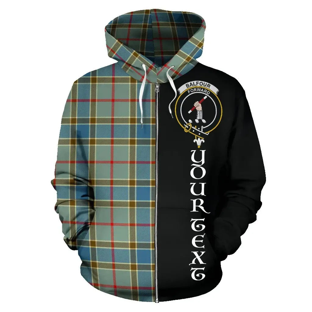 Printivon Custom Your Text Balfour Blue Tartan Hoodie Half Of Me