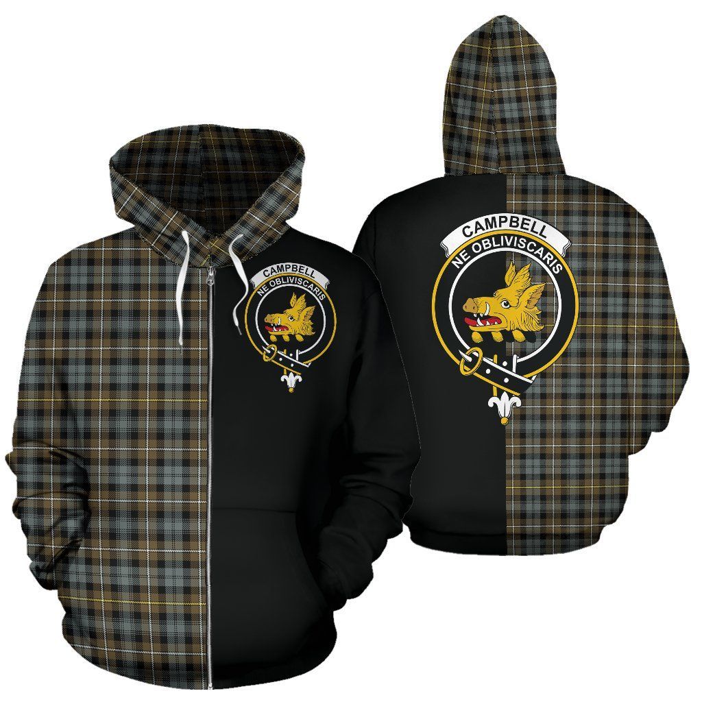 Printivon Custom Your Text Campbell Argyll Weathered Tartan Hoodie Half Of Me