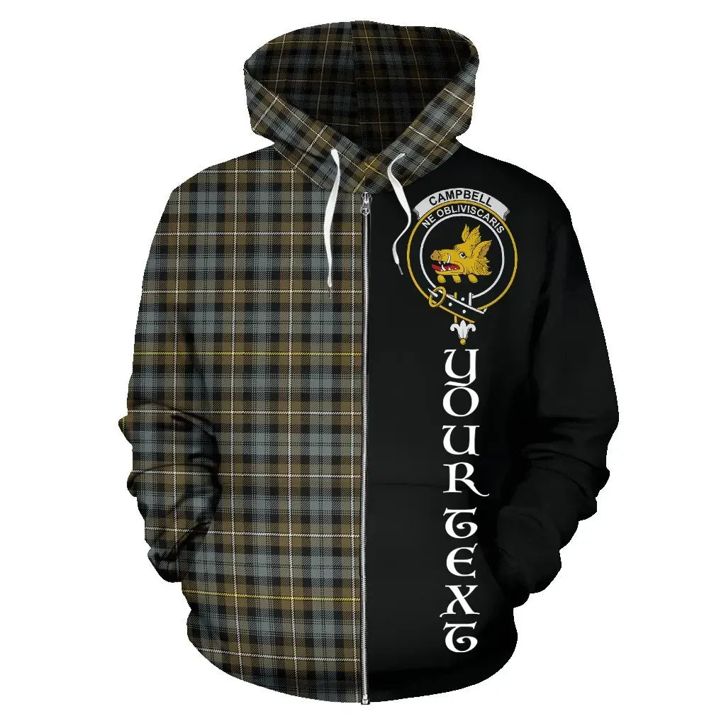 Printivon Custom Your Text Campbell Argyll Weathered Tartan Hoodie Half Of Me