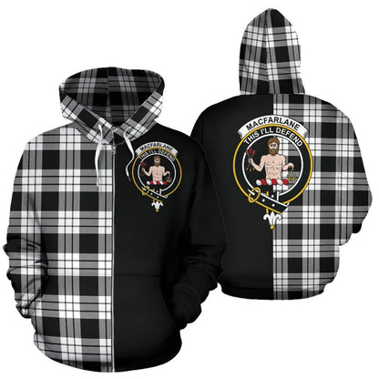 Printivon Custom Your Text Macfarlane Black & White Tartan Hoodie Half Of Me