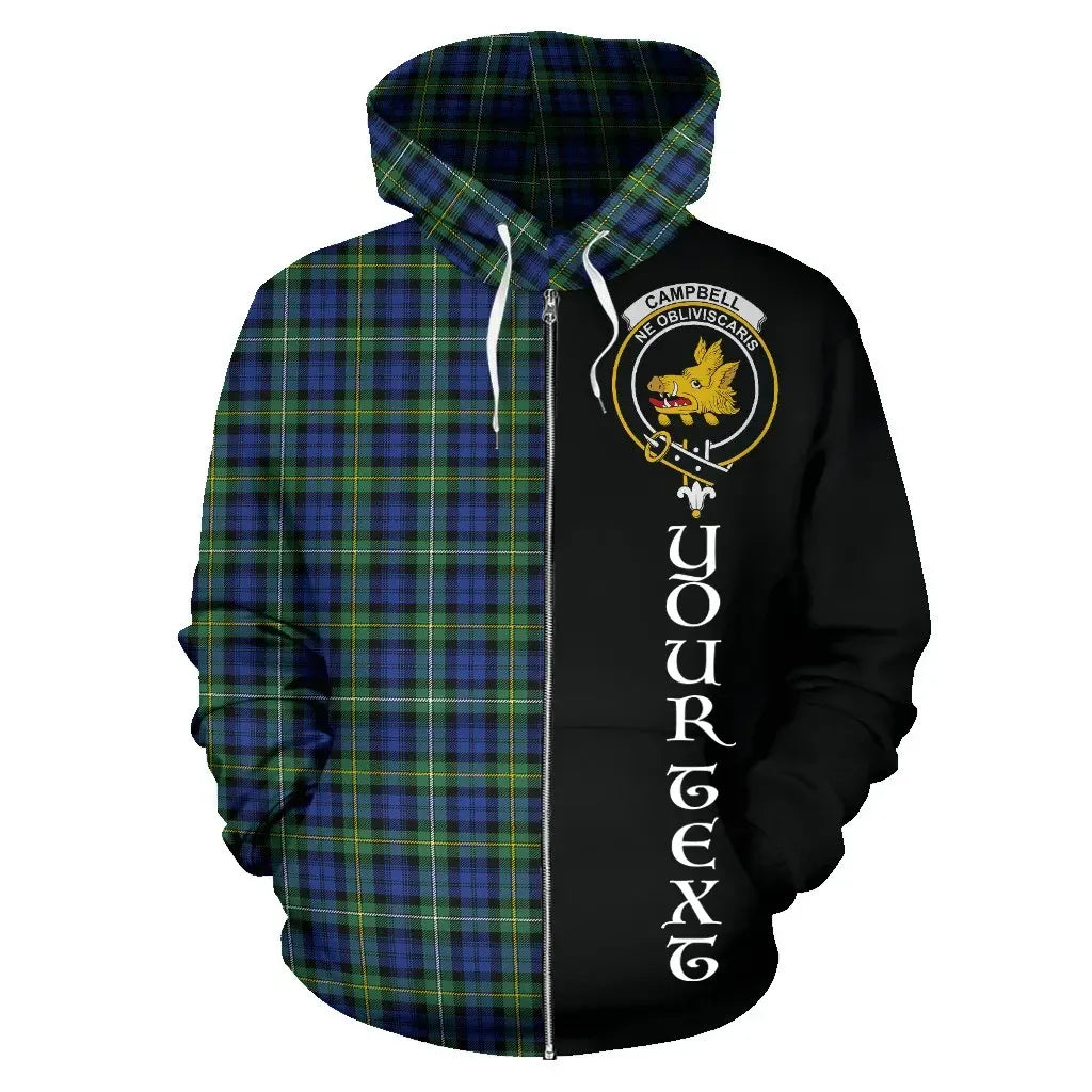 Printivon Custom Your Text Campbell Argyll Ancient Tartan Hoodie Half Of Me