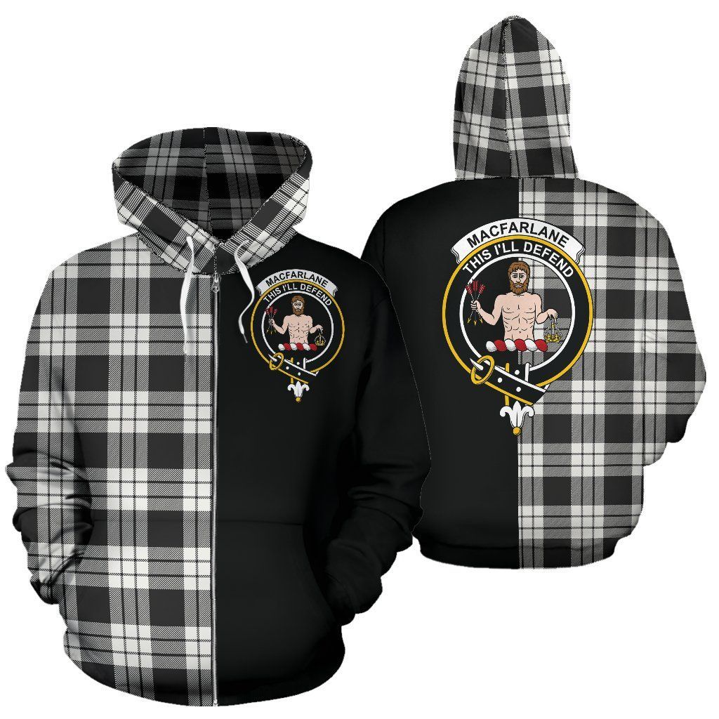 Printivon Custom Your Text Macfarlane Black & White Ancient Tartan Hoodie Half Of Me