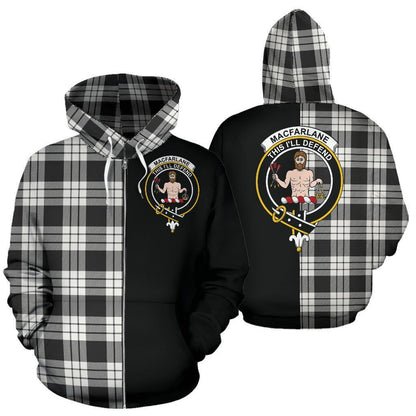Printivon Custom Your Text Macfarlane Black & White Ancient Tartan Hoodie Half Of Me