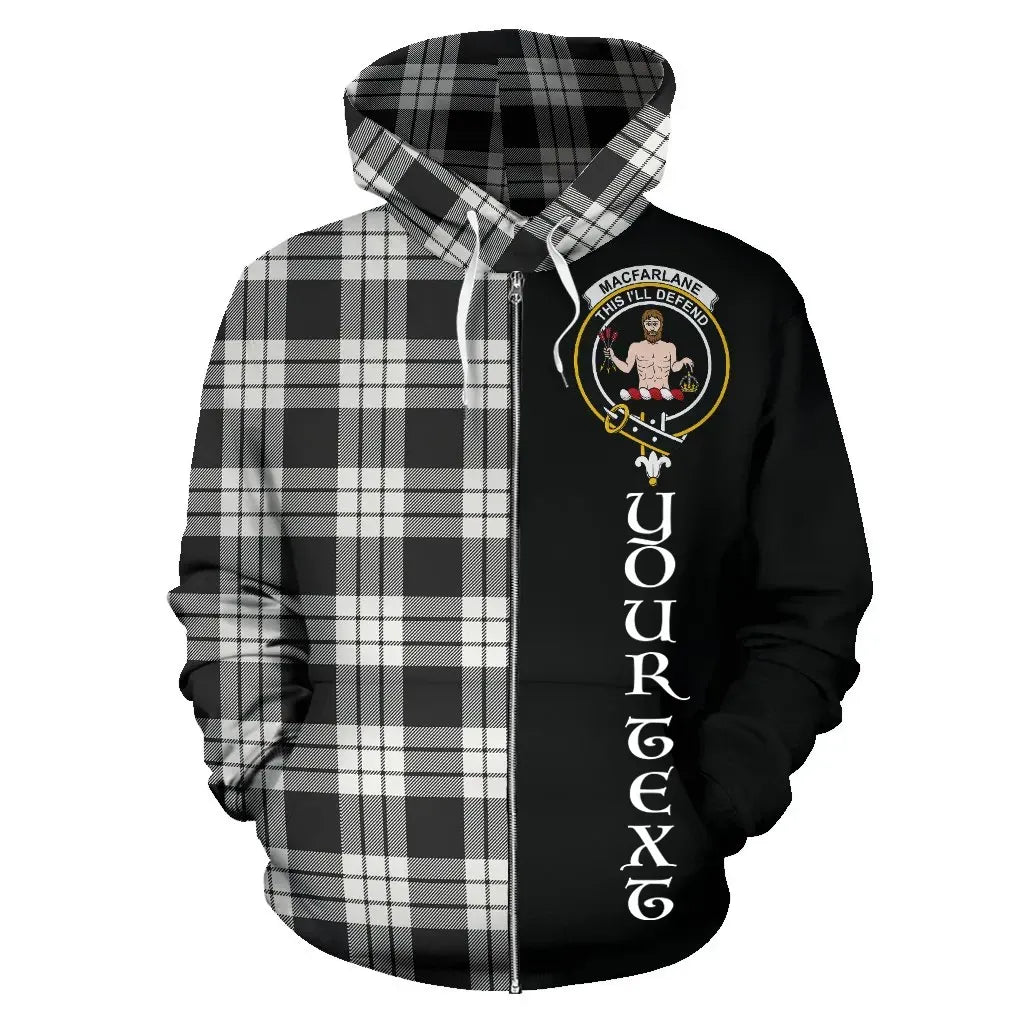 Printivon Custom Your Text Macfarlane Black & White Ancient Tartan Hoodie Half Of Me