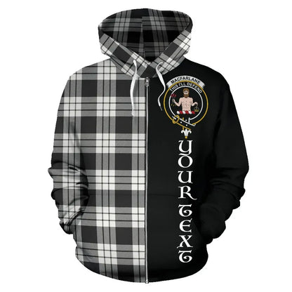 Printivon Custom Your Text Macfarlane Black & White Ancient Tartan Hoodie Half Of Me