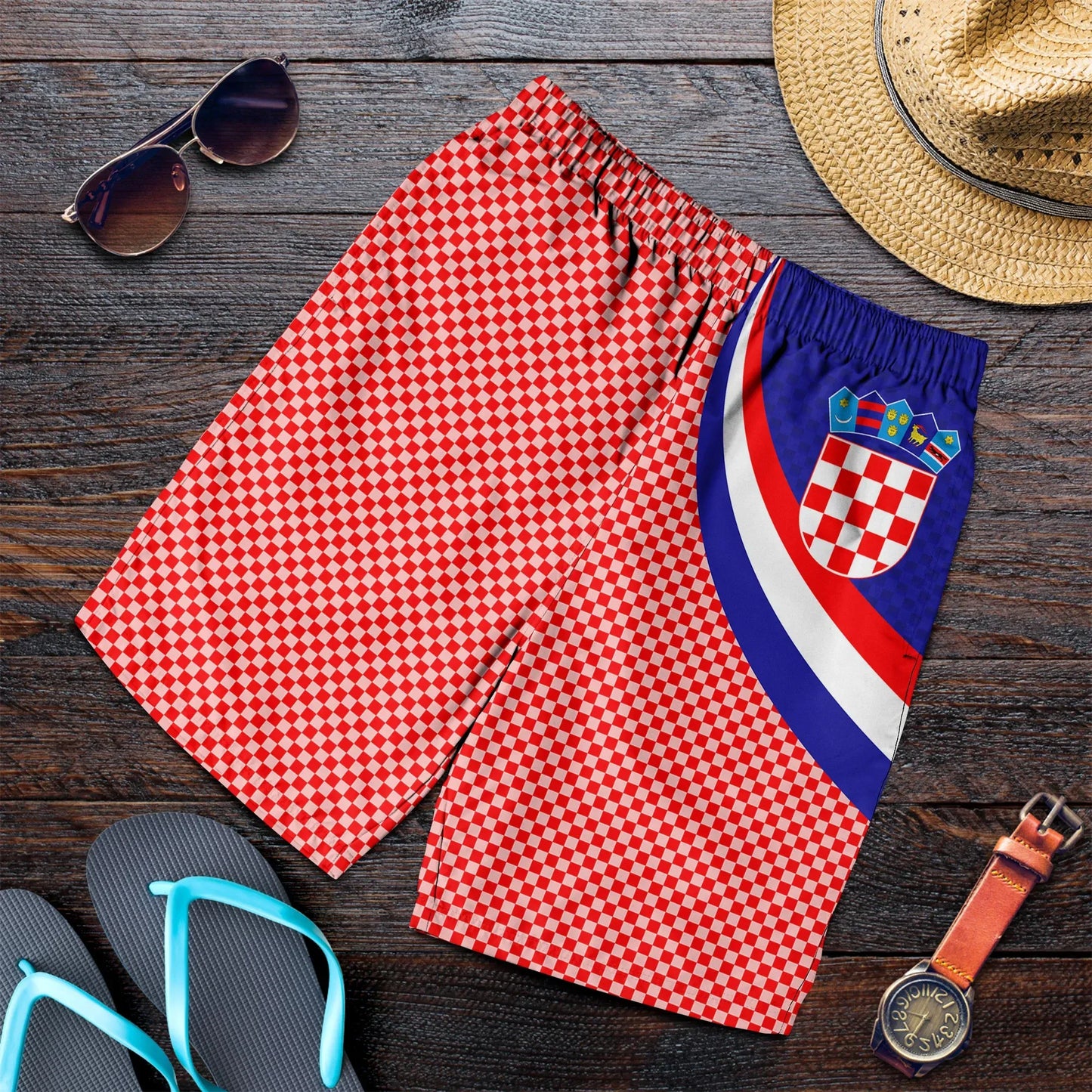 Croatia Men's Shorts Croatia Coat Of Arms and Flag Color