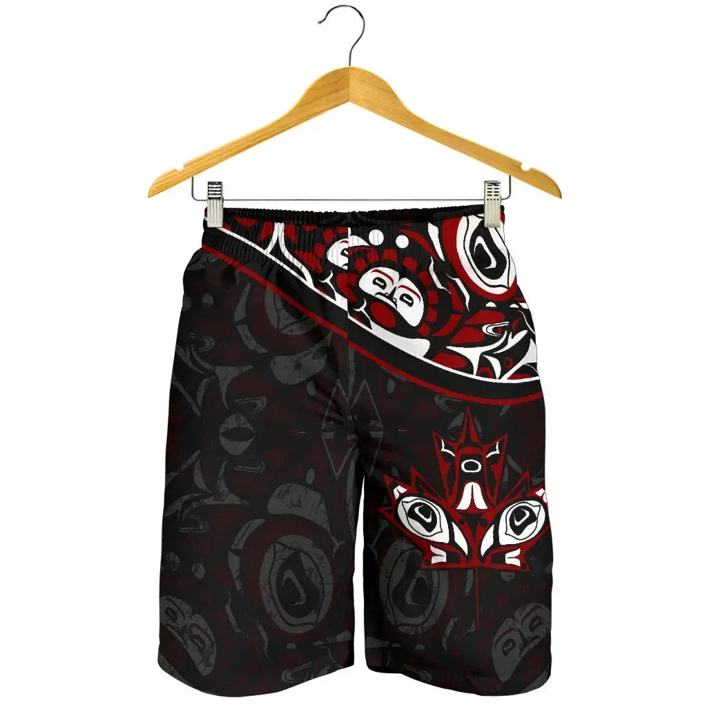 Canada Day All Over Print Men's Shorts Haida Maple Leaf Style Tattoo Black