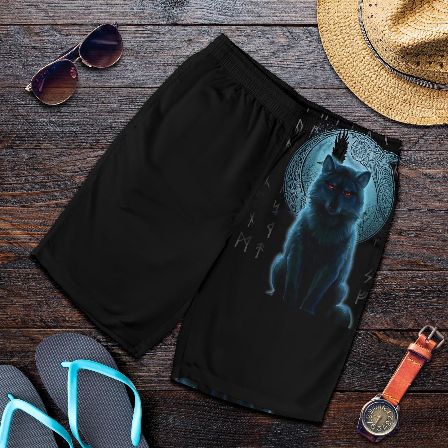Men's Shorts Fenrir Viking Wolf And Moon