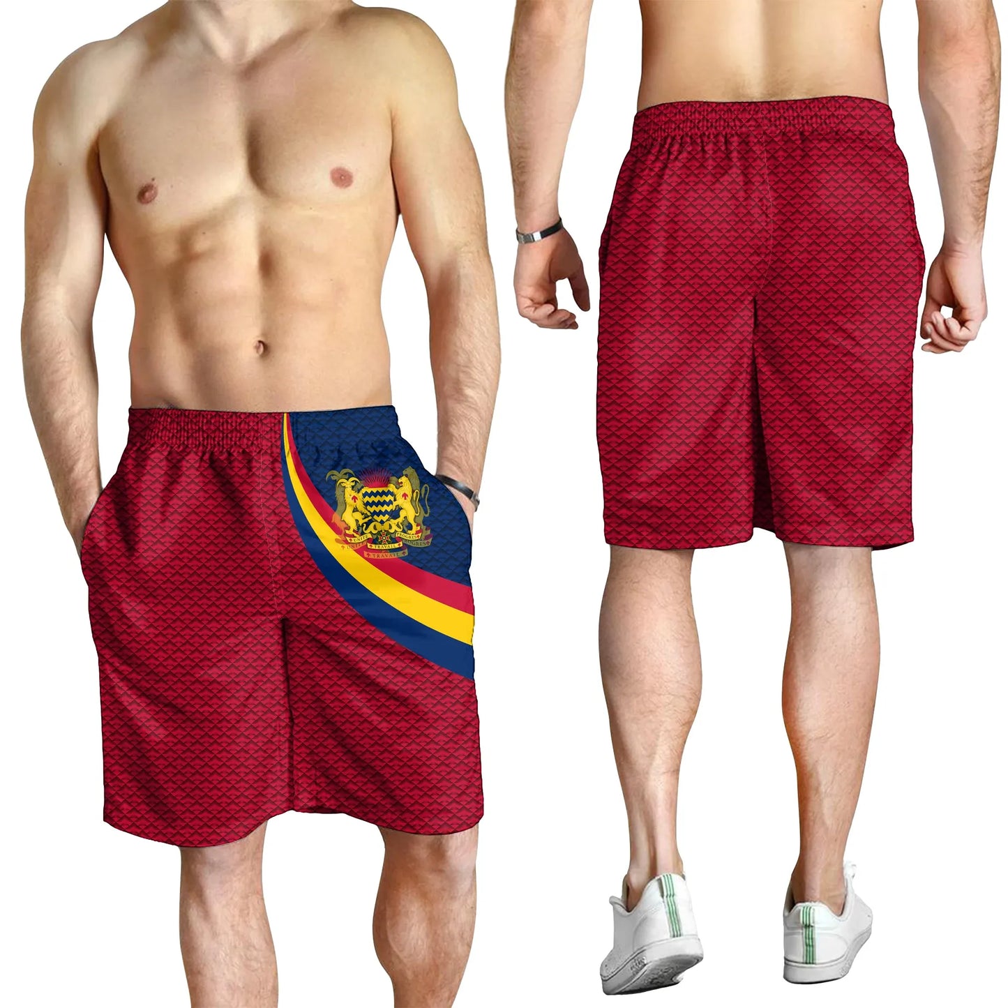 Chad Men's Shorts Chad Coat Of Arms and Flag Color