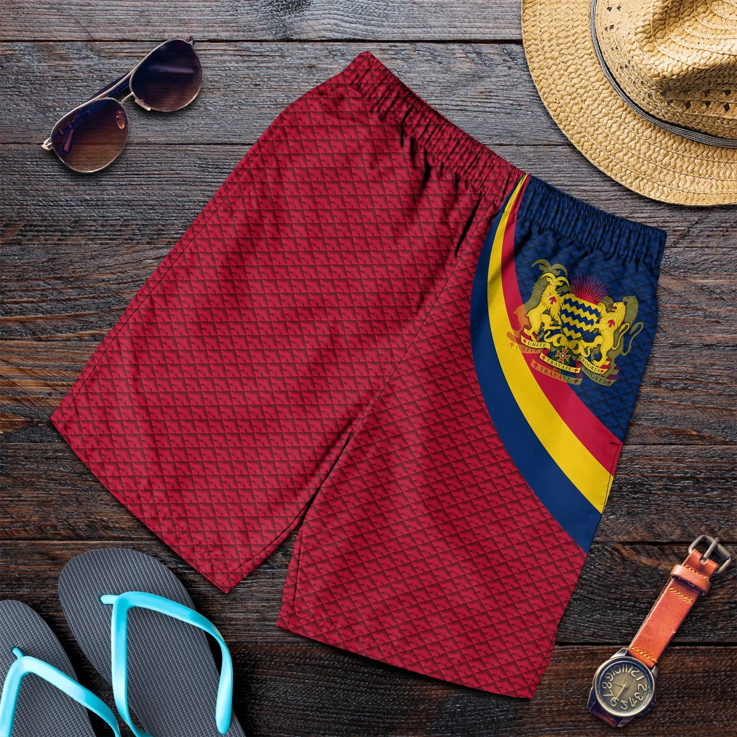 Chad Men's Shorts Chad Coat Of Arms and Flag Color